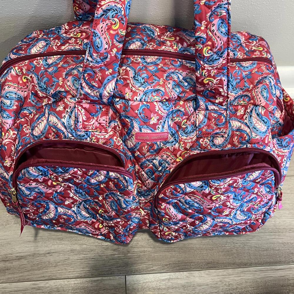 Simply Southern Pink Blue Paisley Quilted Large Duffle Bag NWOT - Picture 2 of 9